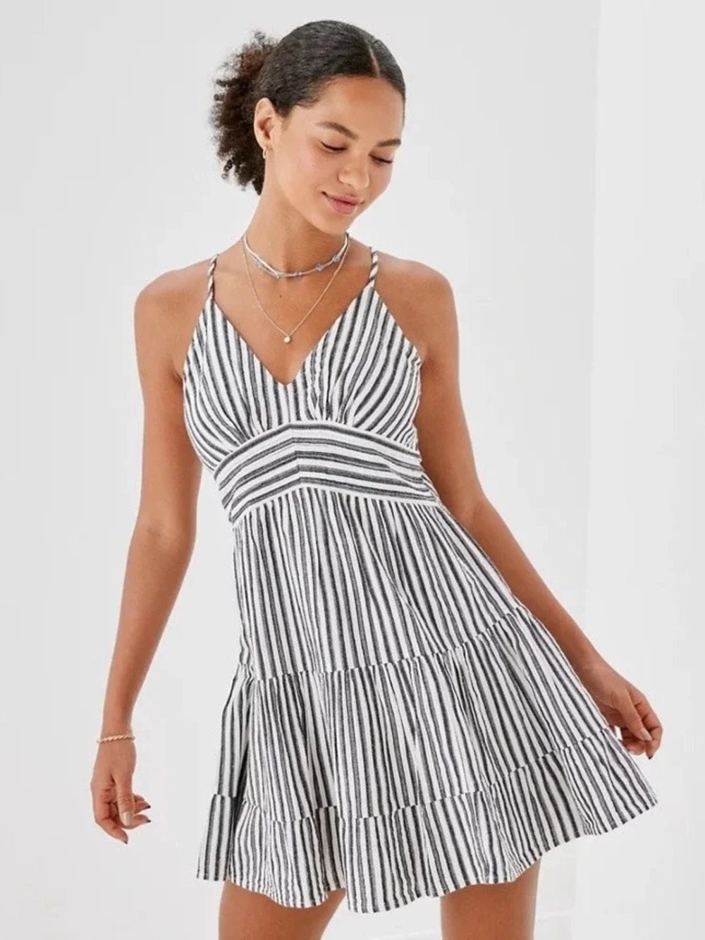 American Eagle Striped Babydoll Mini Dress NWT Tie Back Size L